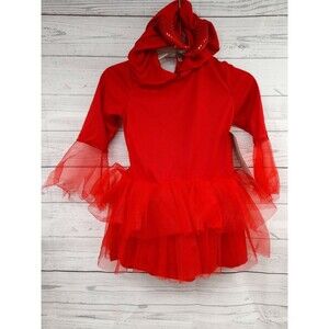 Devil Red Dress Costume Costplay Girl Tulle Skirt attached Horns Hood S (4-6)